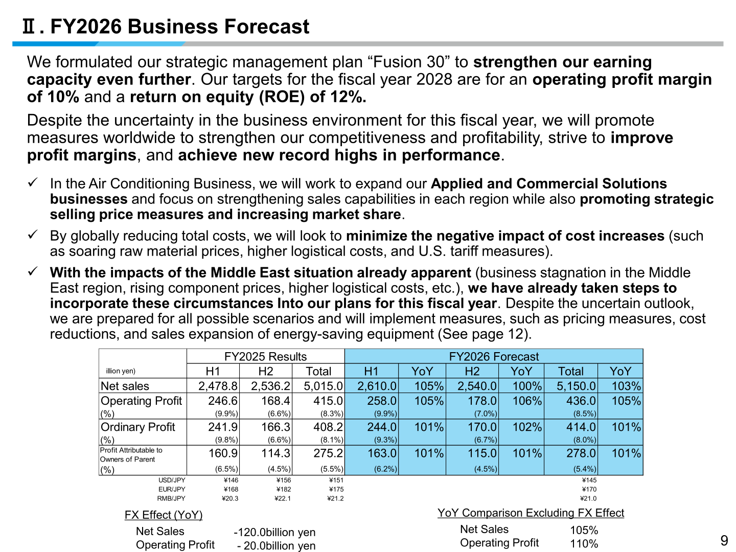 Daikin FY2026 business forecast summary