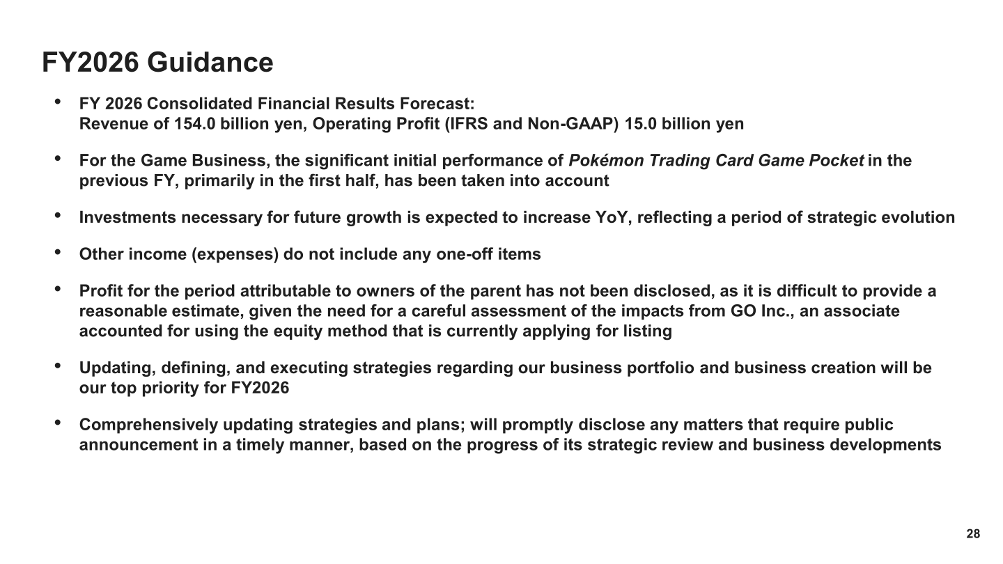 FY2026 guidance slide showing revenue and operating profit forecasts