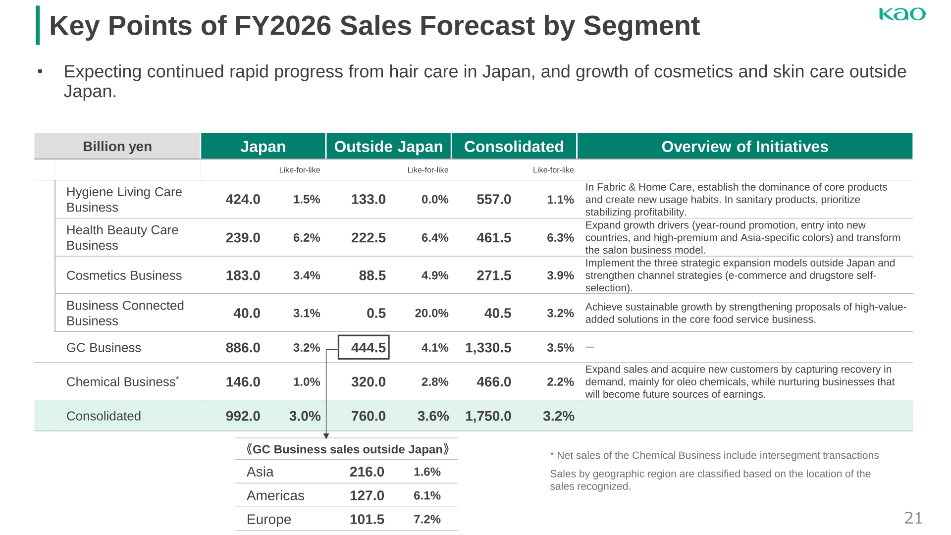 Kao FY2026 sales forecast by business segment