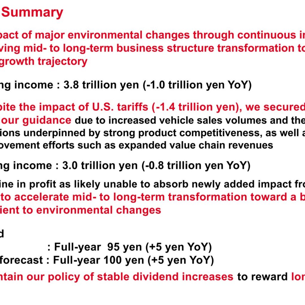 Toyota Motor (7203): FY2026 Results Summary — Tariff Impact Absorbed, Dividend Raised to 95 Yen