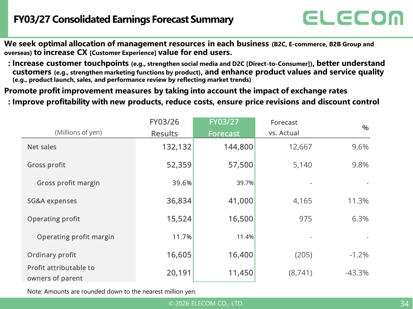 FY03/27 consolidated earnings forecast summary table