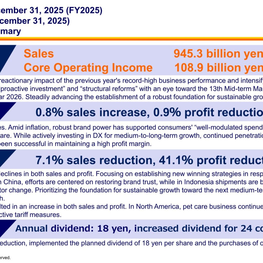 Unicharm (8113): FY2025 Results Summary — Asia Reset Weighs on Profit Ahead of the 13th Mid-Term Plan