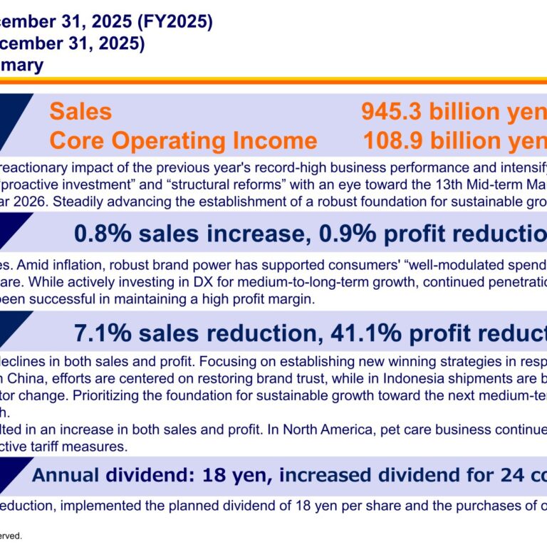 Unicharm (8113): FY2025 Results Summary — Asia Reset Weighs on Profit Ahead of the 13th Mid-Term Plan