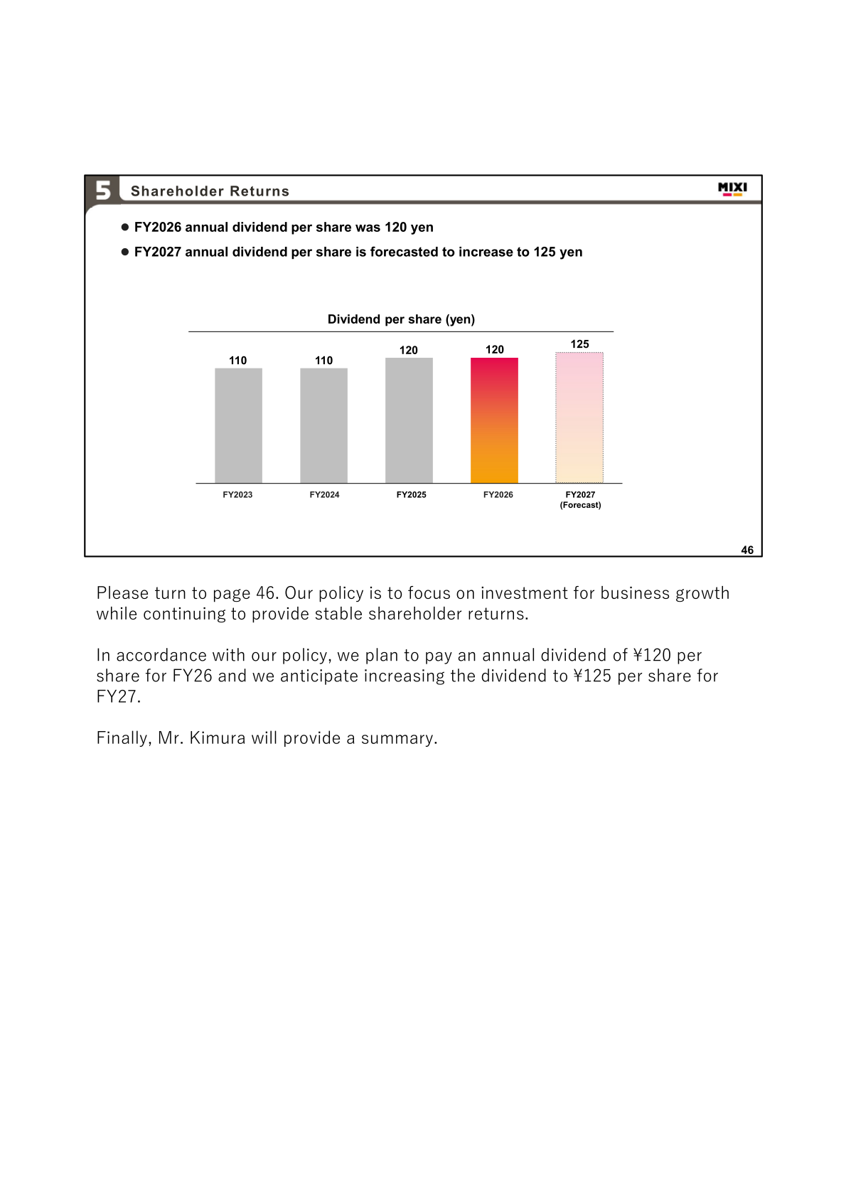 Dividend per share trend and FY2027 forecast