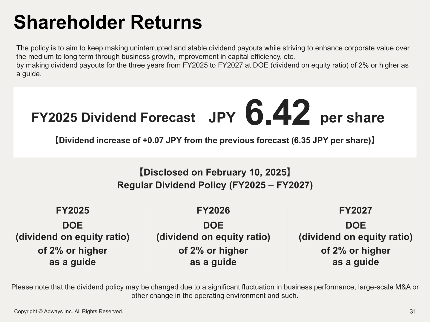 Adways shareholder returns and regular dividend policy for FY2025 to FY2027