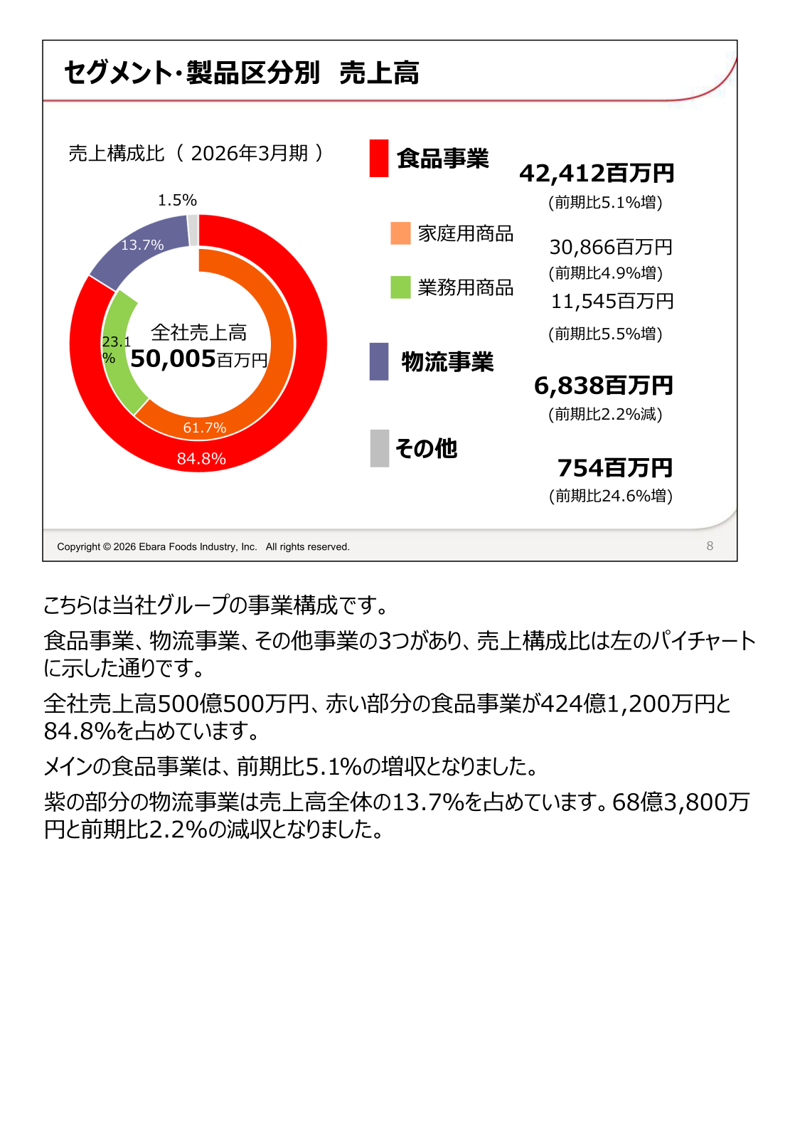 Sales composition by segment and product category