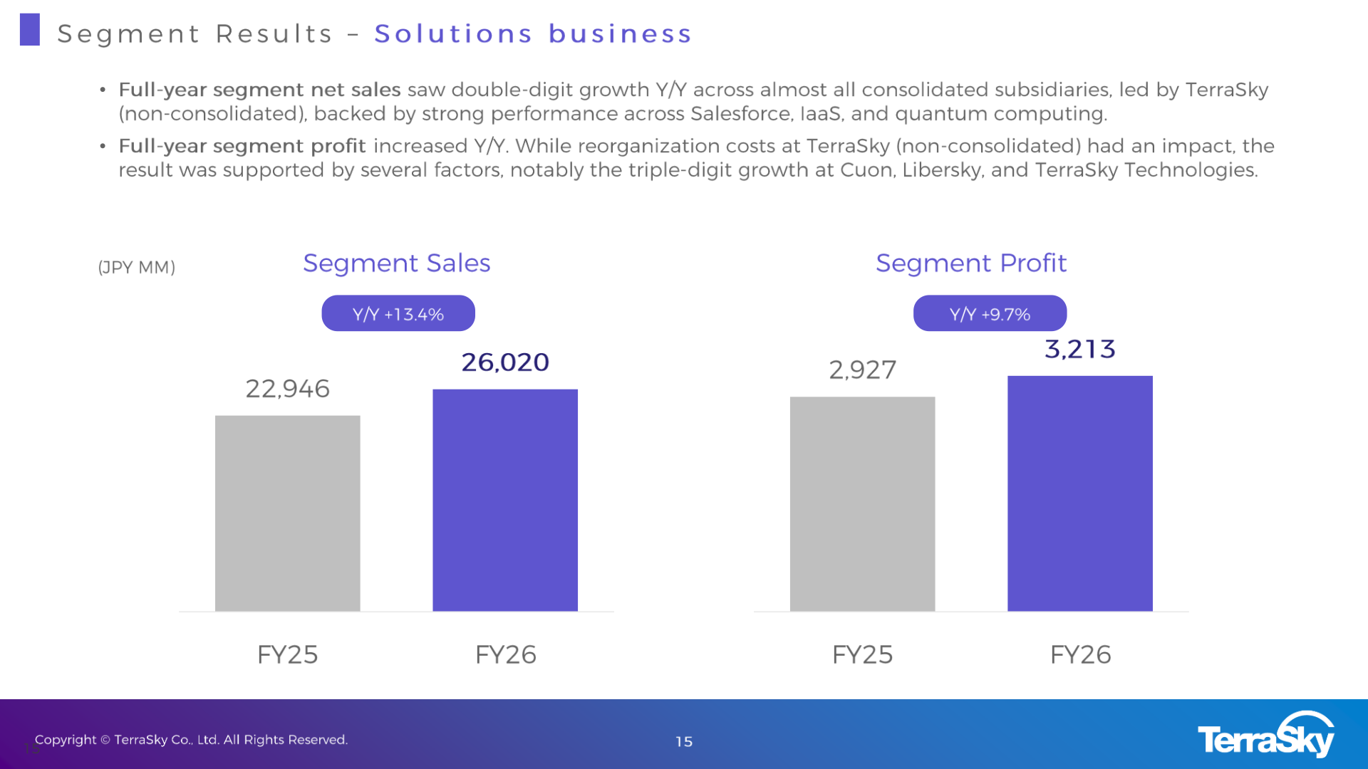 Solutions business segment sales and segment profit, FY25 vs FY26