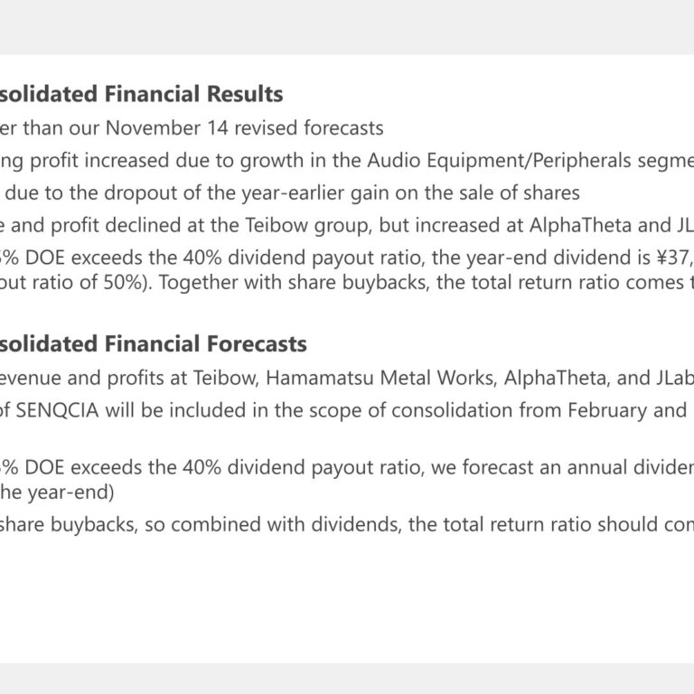 Noritsu Koki (7744): FY2025 Results Summary — Audio Equipment Growth Offsets Teibow Weakness Ahead of SENQCIA Consolidation